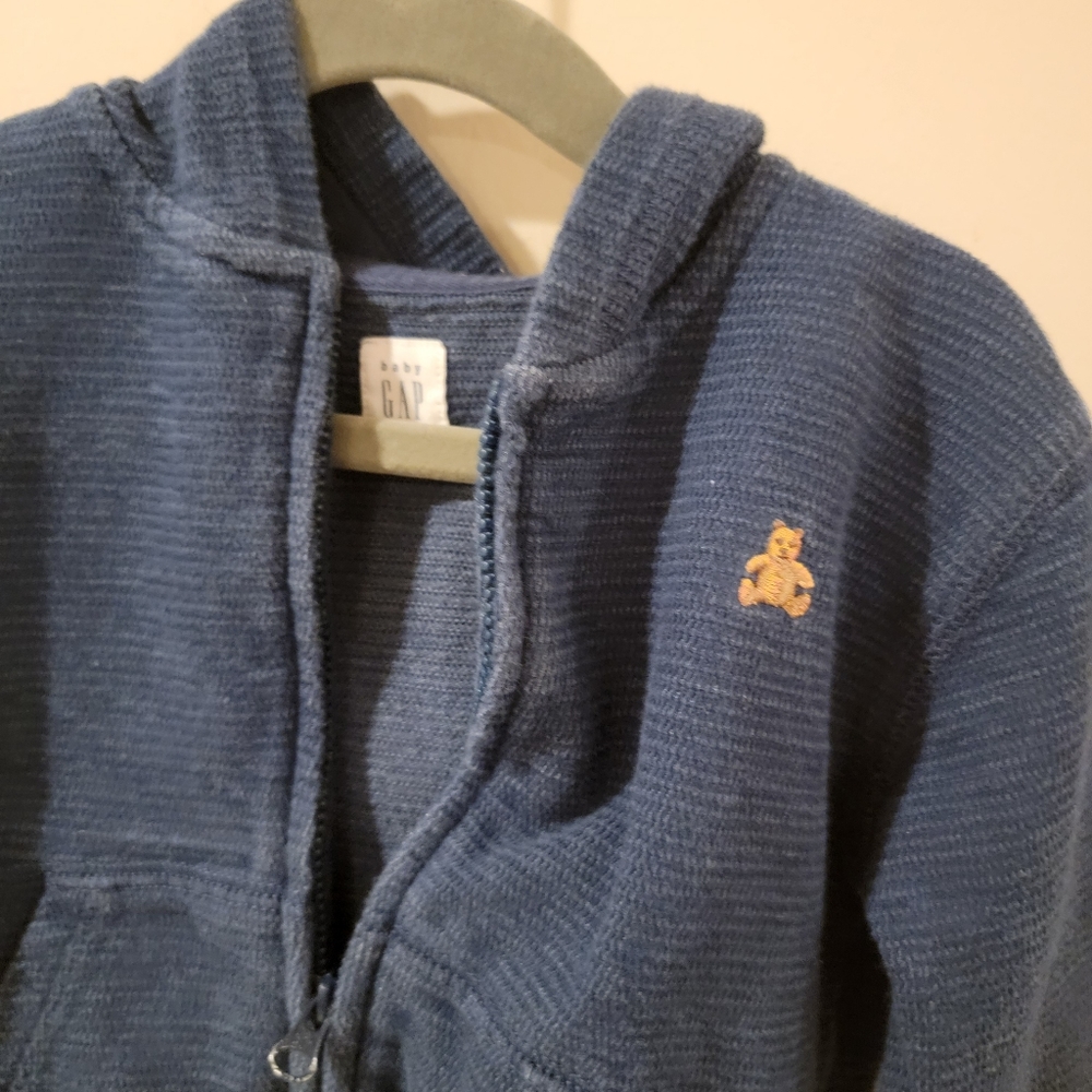 Baby Gap Striped Hoodie heather navy blue 18-24 Months zip up sweatshirt jacket